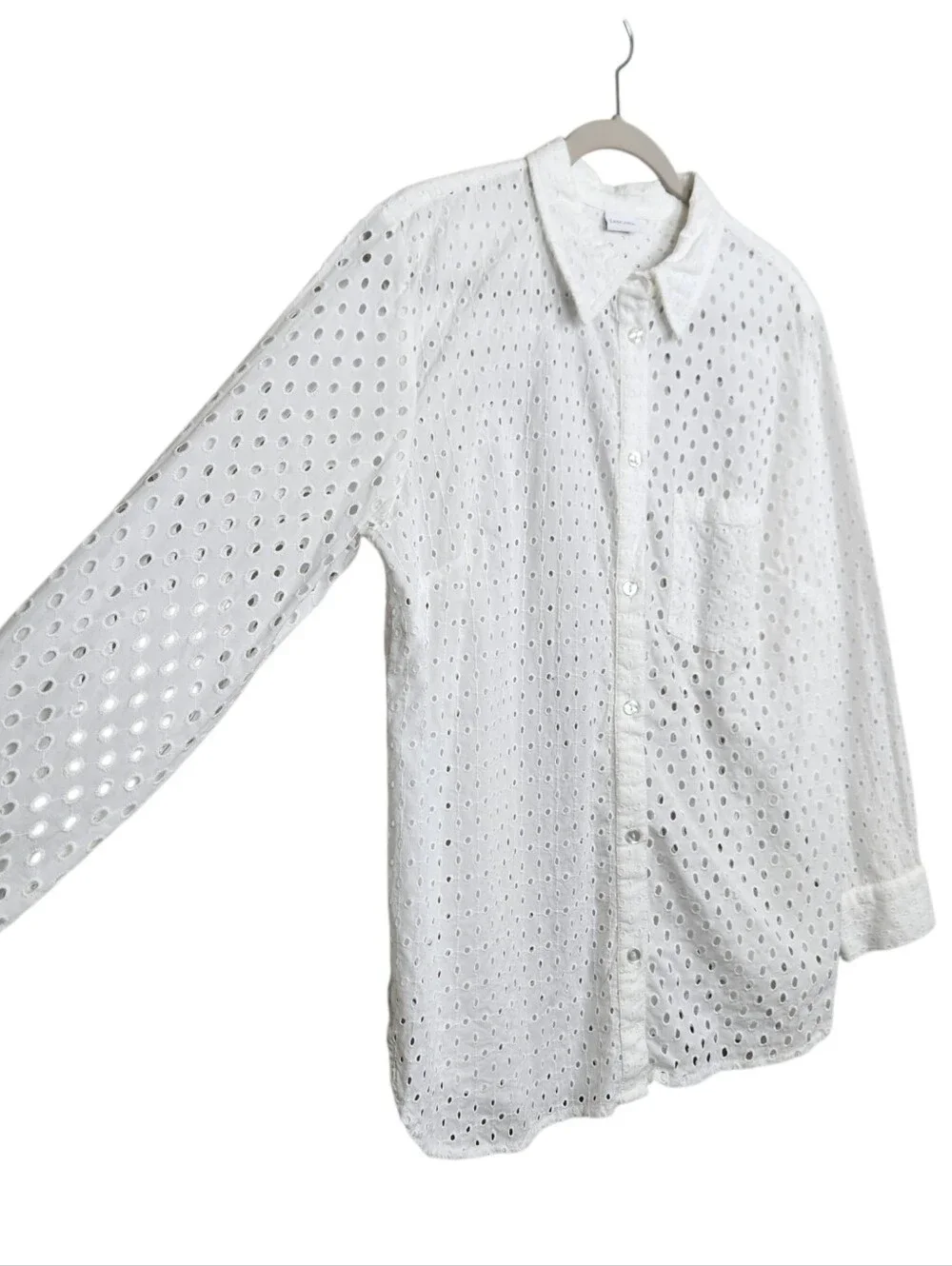 Lascana White Eyelet Button Up Long Sleeeve Collared Blouse Womens Size 12 - Picture 4 of 12